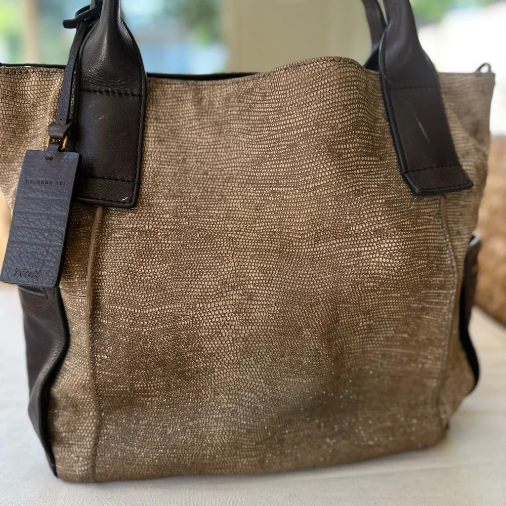Fossil Tan and Brown Tote with Leather Accents - Picture 4 of 13